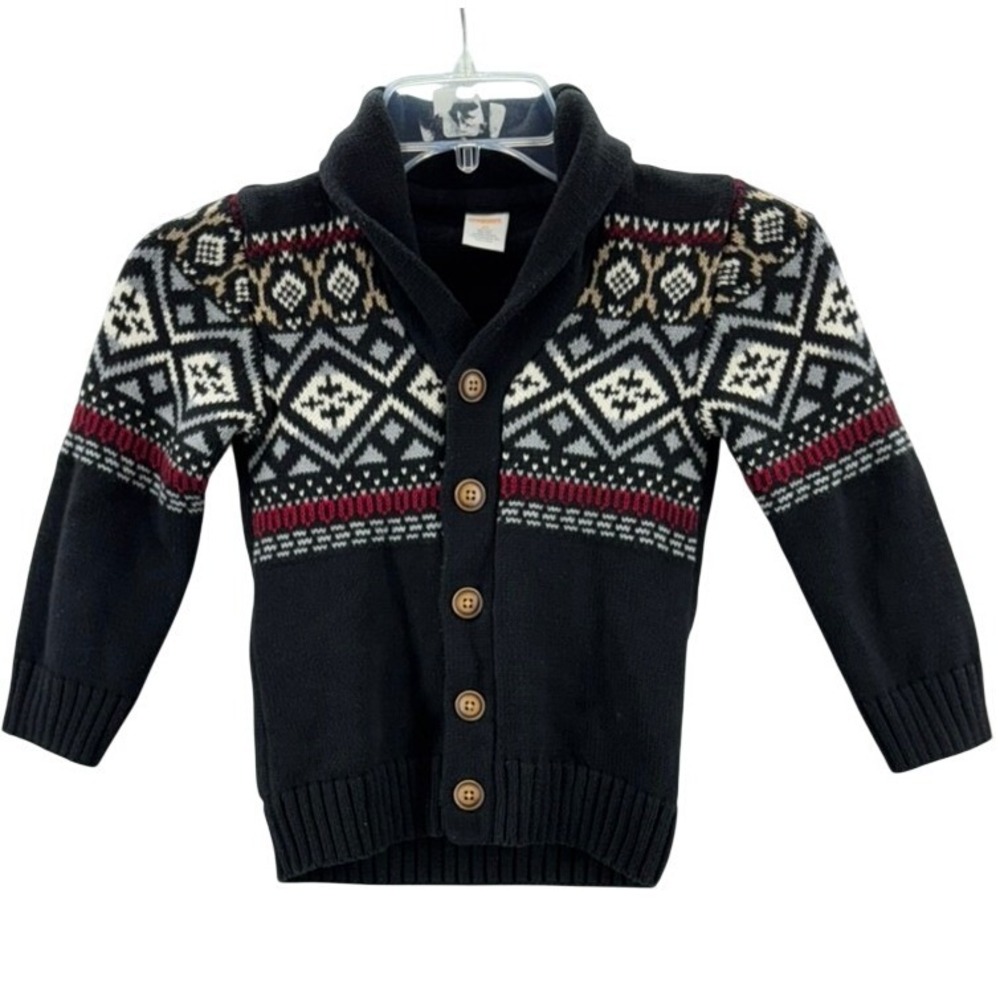 Gymboree Cardigan Sweater Boys 4T Blue Fair Isle Shawl Collar Cotton Button Up